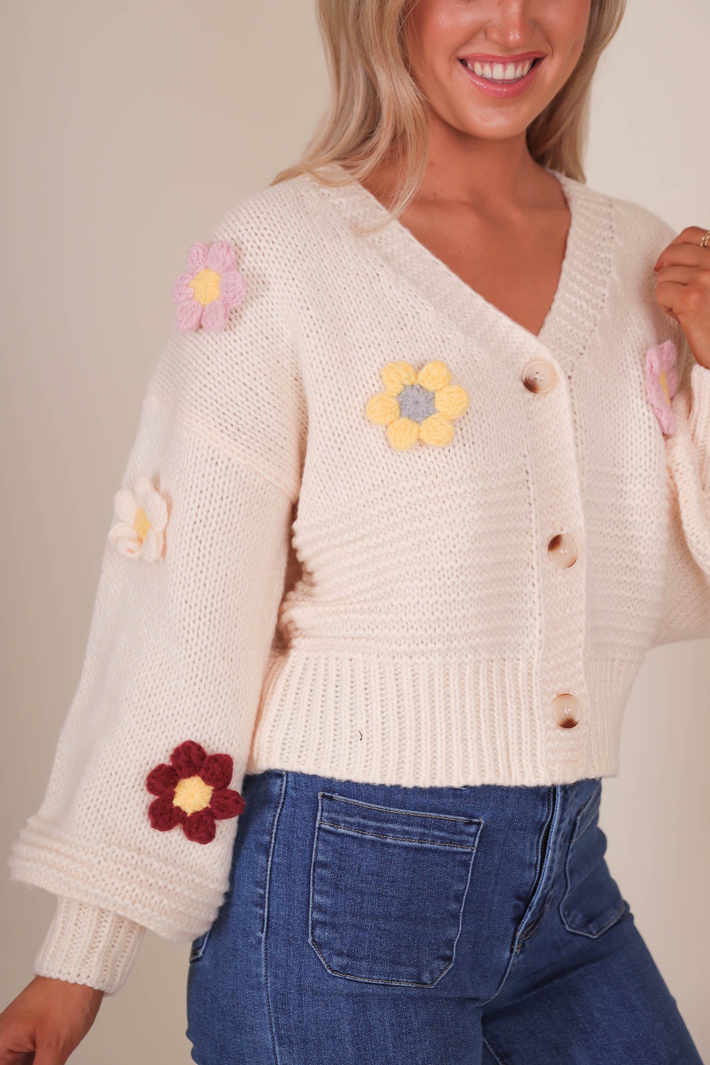 Women's Flower Cardigan- 3D Flower Knit Cardigan- Adora Cardigans