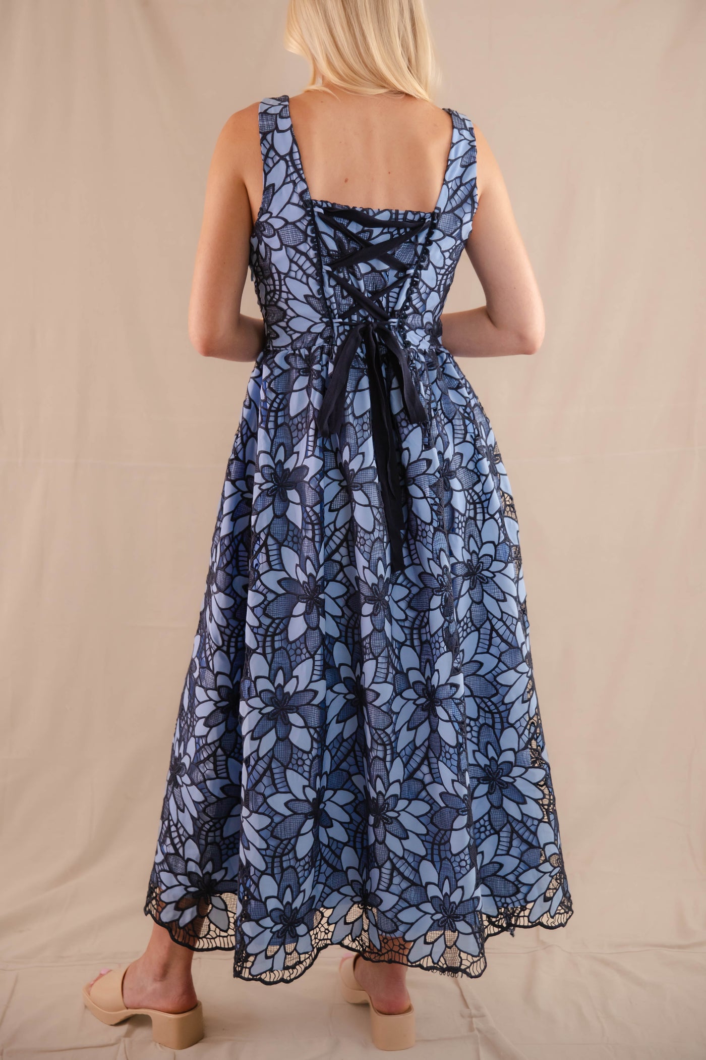 Blue and Black Lace Dress- Flower Lace Midi Dress- Justme Midi Dress Medium Blue and Black Lace Dress- Flower Lace Midi Dress- Justme Midi Dress Medium