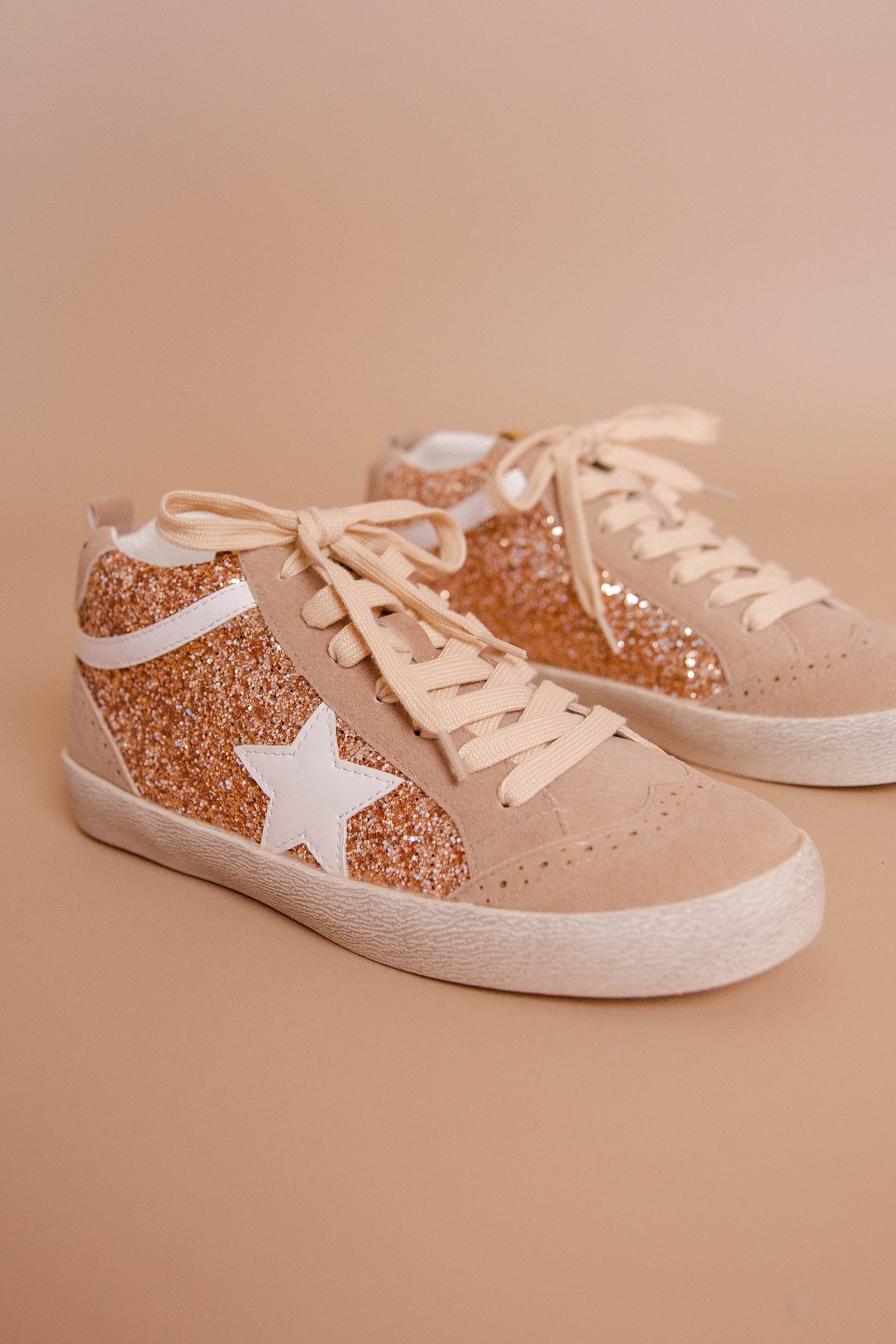 Rose Gold Glitter Star Sneakers- High Top Star Sneakers- Star Sneakers Dupe