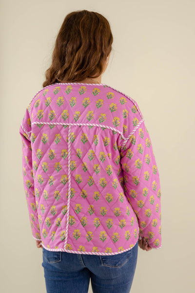 Pink Quilted Floral Jacket- Women's Vintage Inspired Quilted Jacket- Entro Quilted Jacket