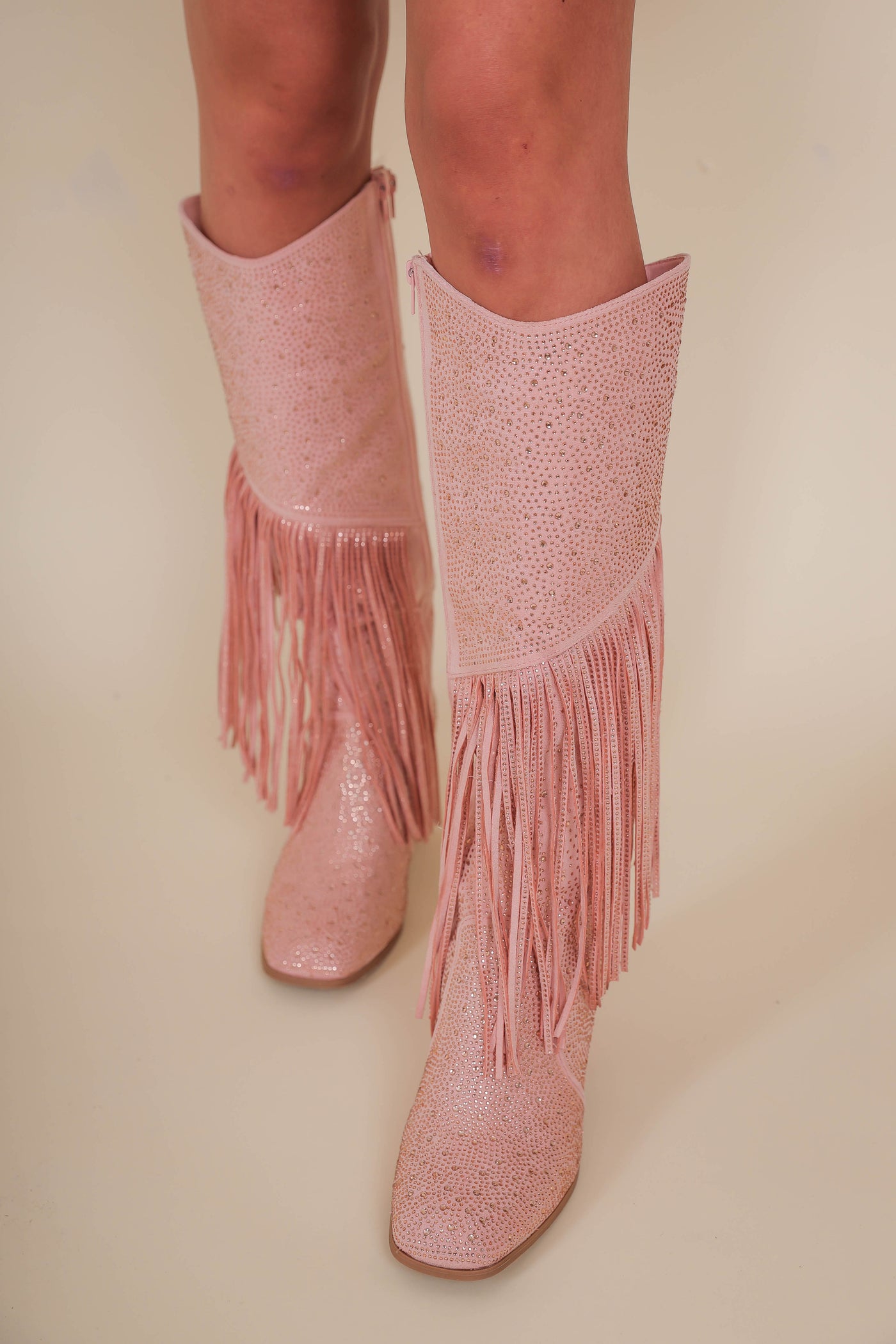 Women's Pink Rhinestone Fringe Boots- Tall Rhinestone Fringe Boots ...