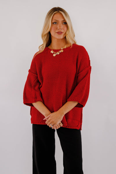 Switch In The Weather Sweater-Red