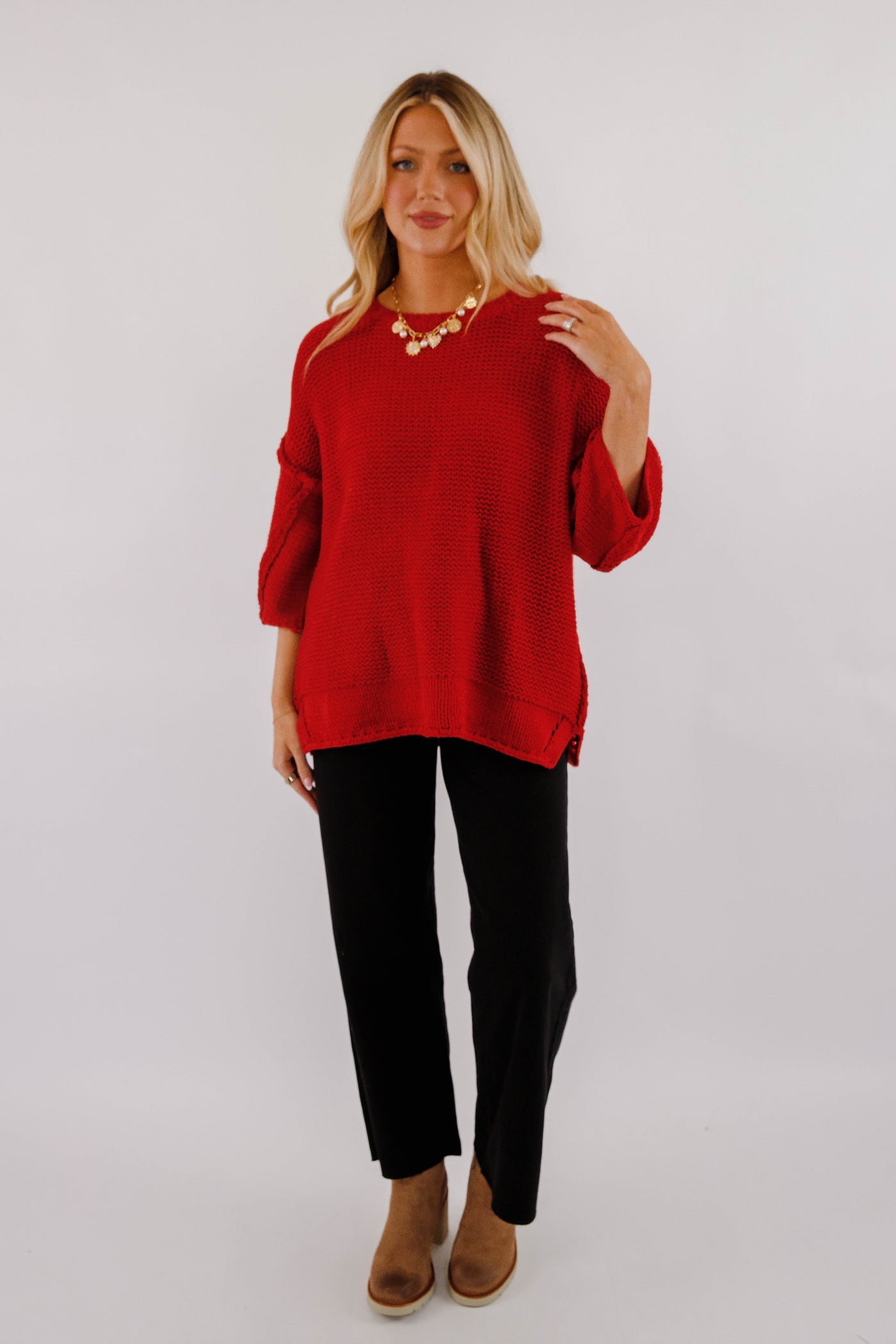 Switch In The Weather Sweater-Red