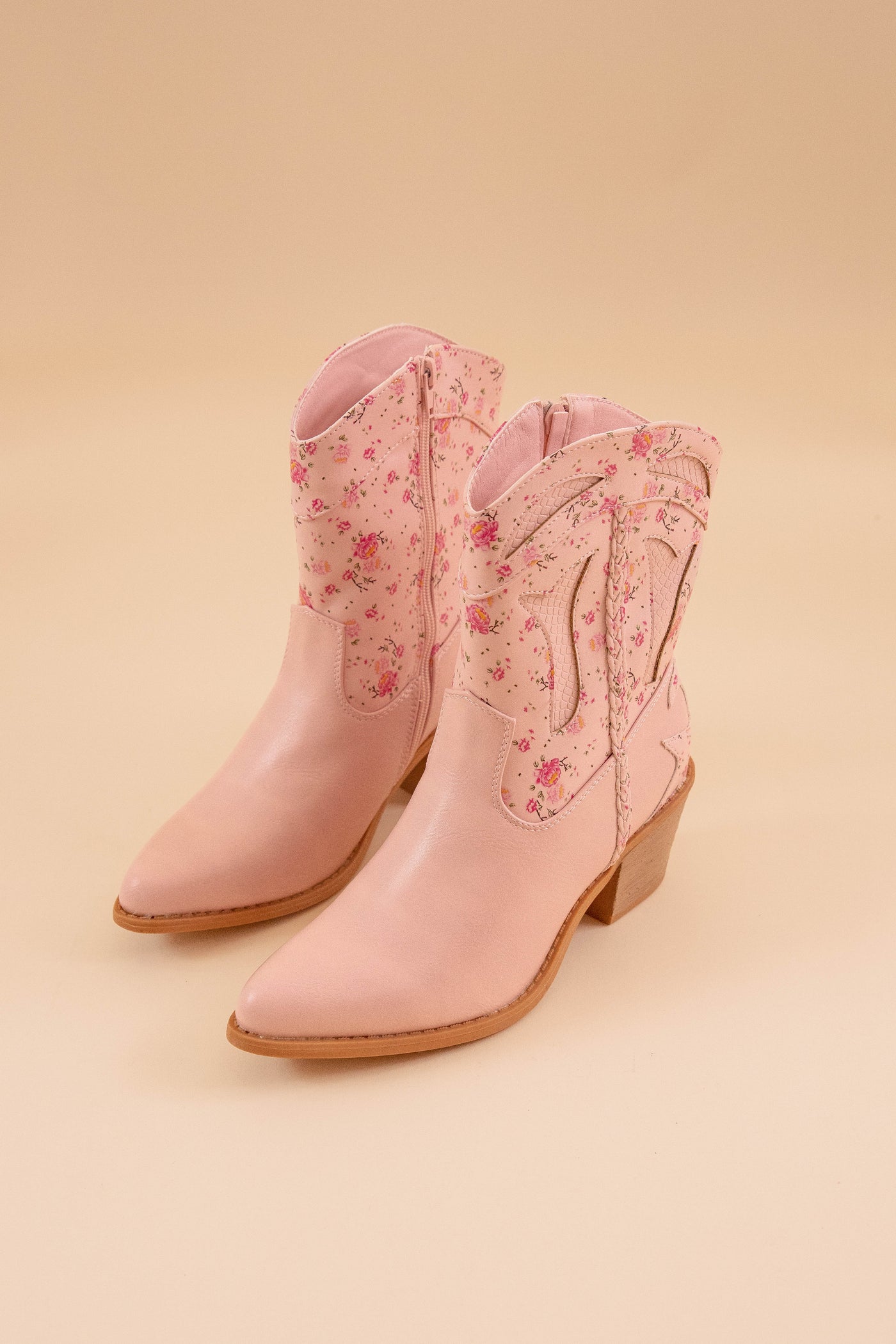 Women's Floral Western Boots- Blush Pink Booties- Pierre Dumas Flower Booties