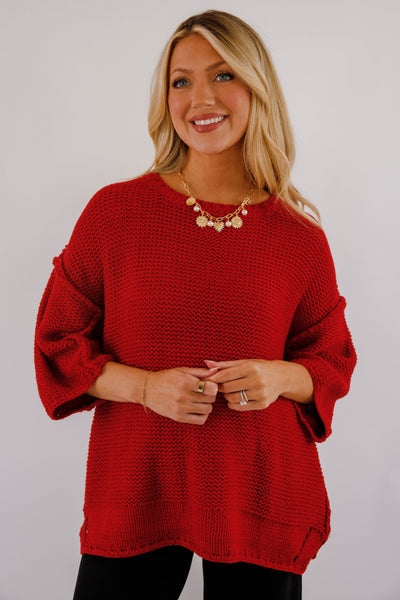 Switch In The Weather Sweater-Red