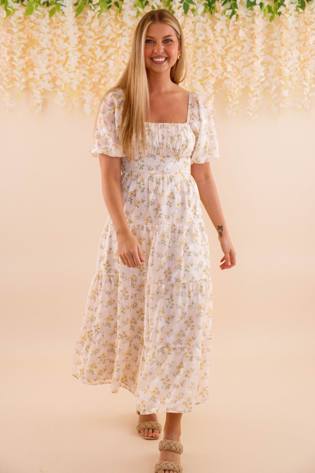 midi/maxi dresses Women's Chiffon Midi Dress- Yellow Flower Print Dress- Women's Conservative – Juliana's Boutique Vegan Ranch Recipe Color:Red/Gold color_SANDSTORM Not Only Does It