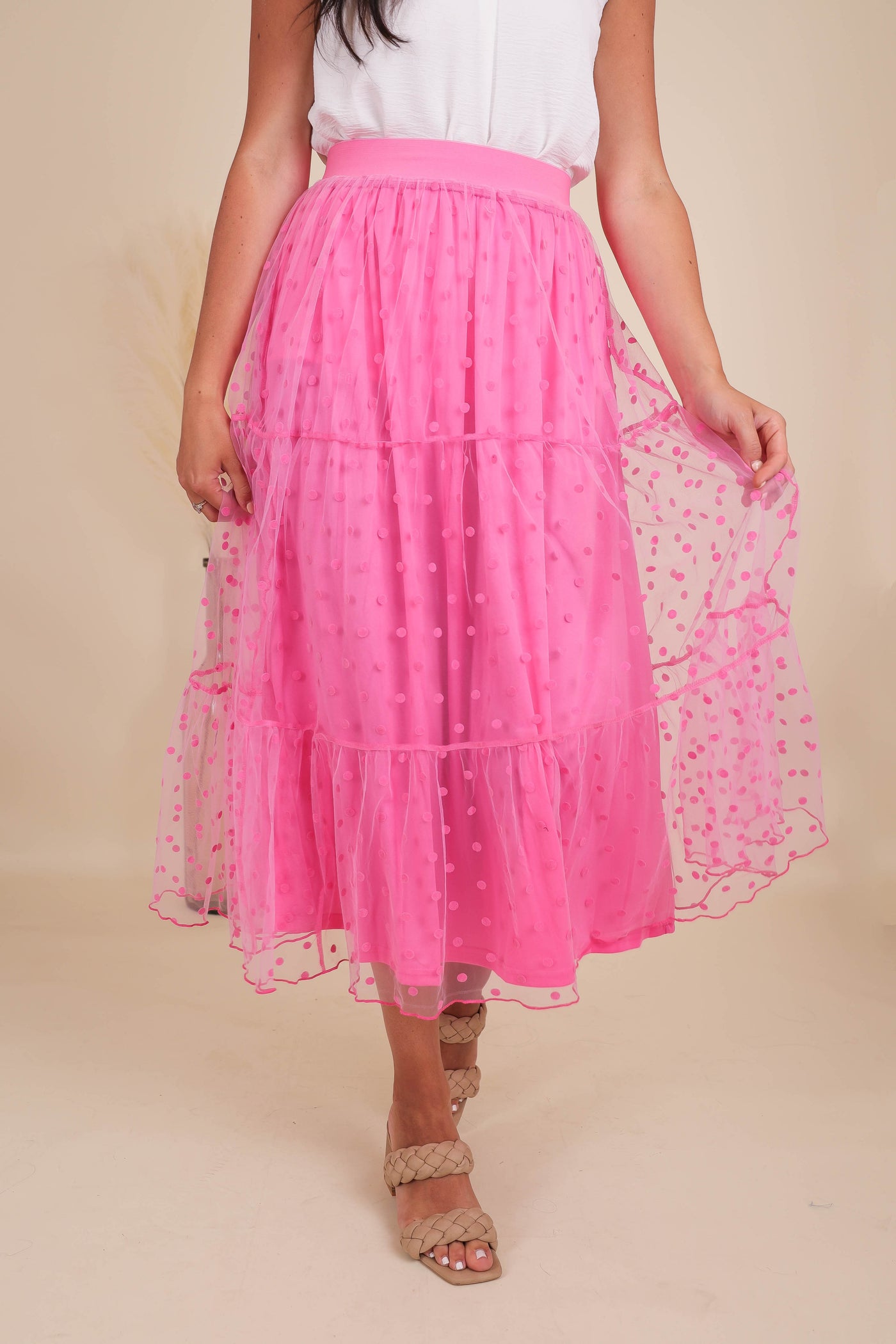 Tulle Polkadot Skirt- Women's Hot Pink Maxi Skirt- Women's Preppy Outfits