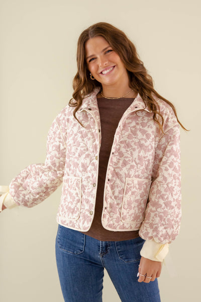 Floral Quilted Jacket- Women's Pink Quilted Jacket- &Merci Jackets