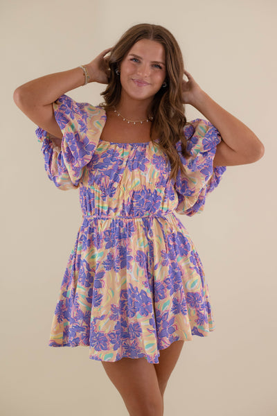 Floral Puff Sleeve Dress- Flirty Mini Dress- Off The Shoulder Tulle Dress- &Merci Floral Dress