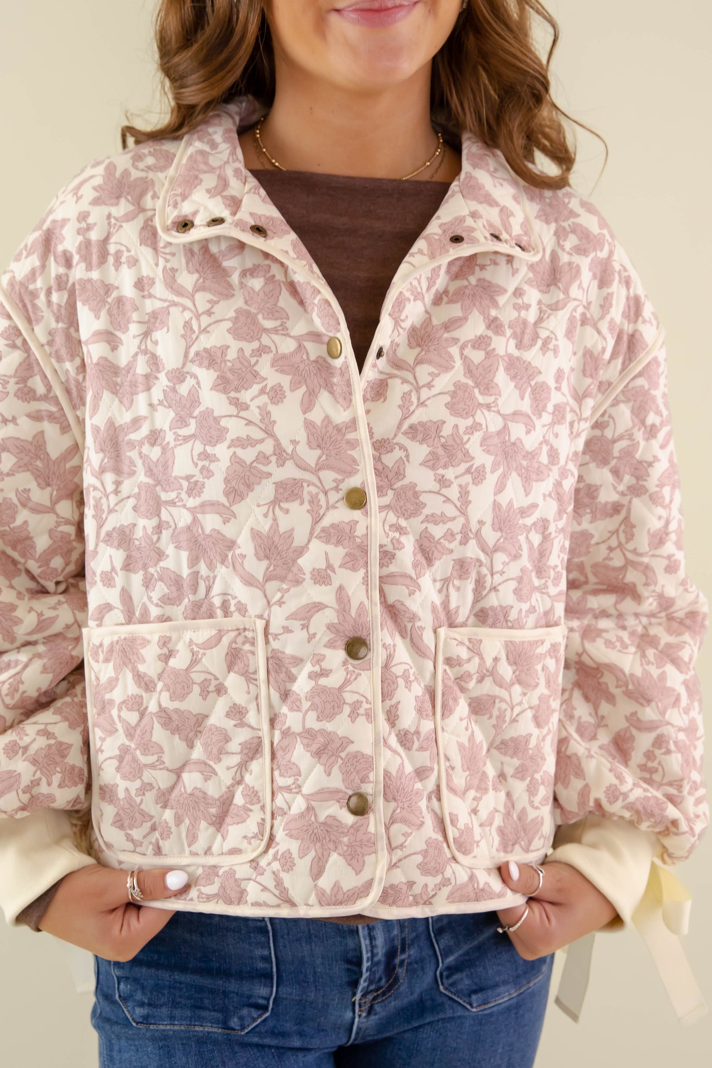 Floral Quilted Jacket- Women's Pink Quilted Jacket- &Merci Jackets