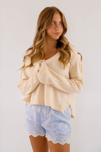 Women's Relaxed Fit Sweater- Women's Soft Sweater- Women's Oatmeal Oversized Sweater