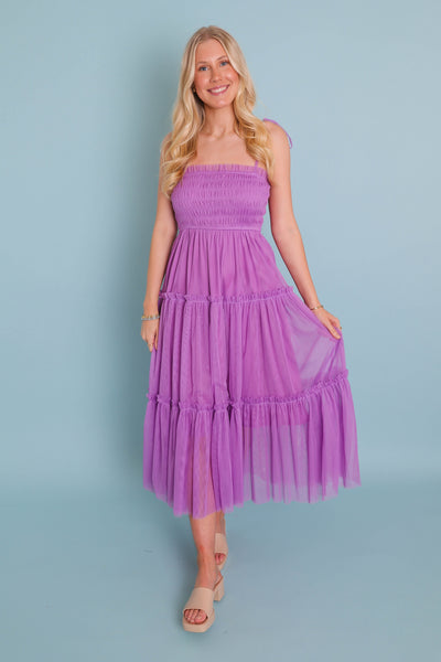 Purple Tulle Midi Dress- Women's Long Tulle Dress- &Merci Dresses