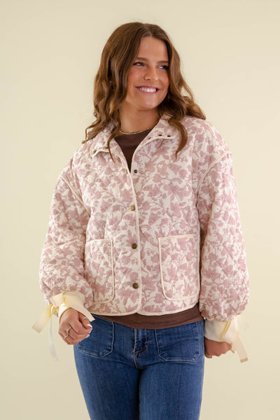 Floral Quilted Jacket- Women's Pink Quilted Jacket- &Merci Jackets