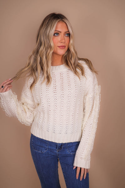 Ivory Knit and Lace Sweater- Love Fancy Sweater- Ballet Core Sweater