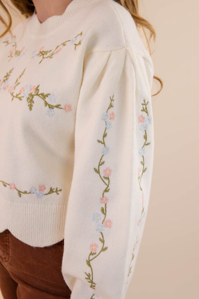 Floral Embroidered Sweater- Scalloped Floral Sweater- Mable Floral Sweater 