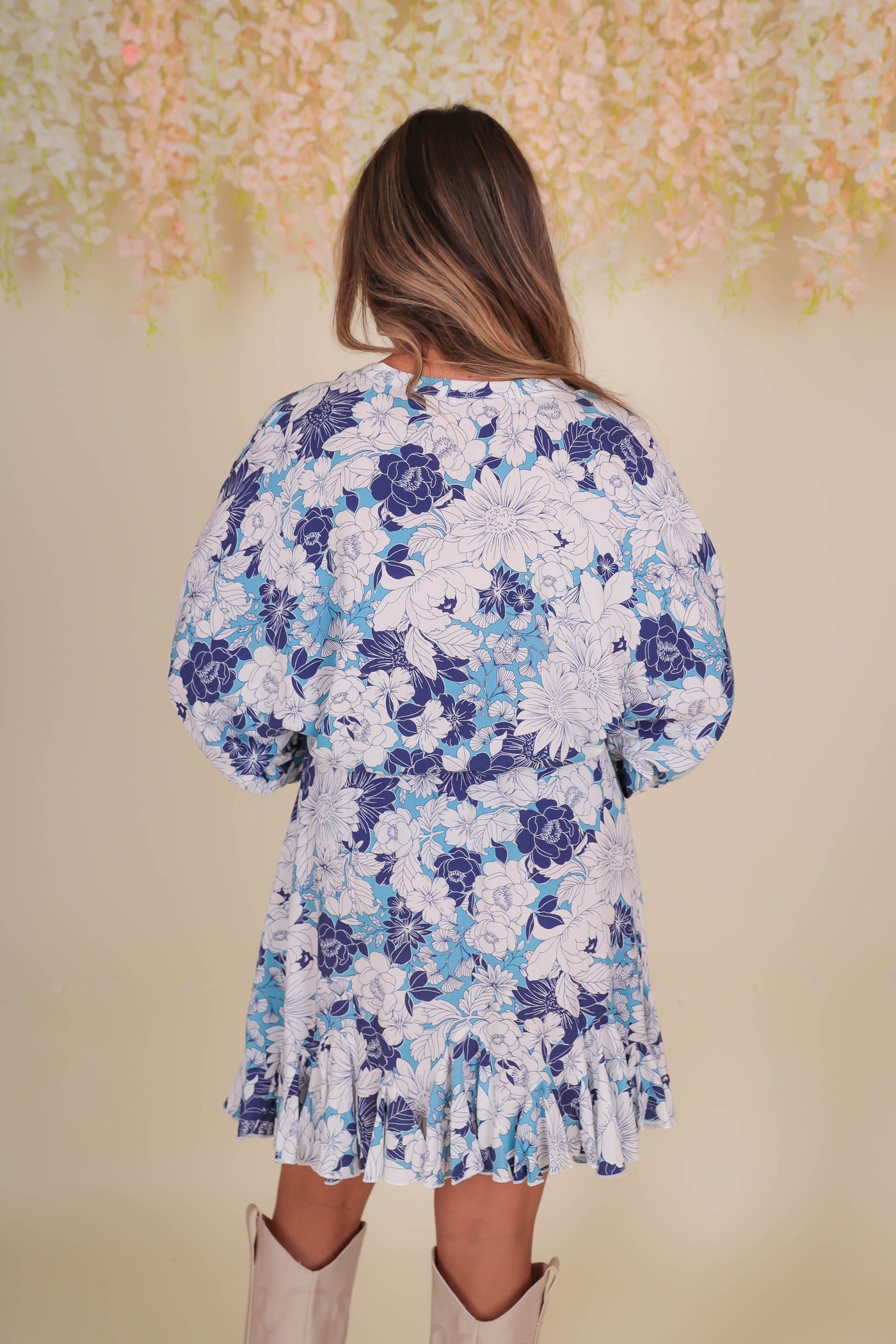 Blue Floral Print Dress- Retro Style Dress- Women's Blue Dress