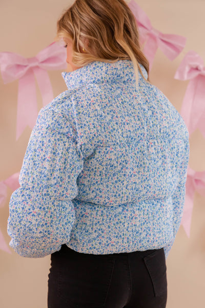 Blue Floral Puffer Jacket- Women's Preppy Floral Puffer Coat- TCEC Floral Puffer Jacket