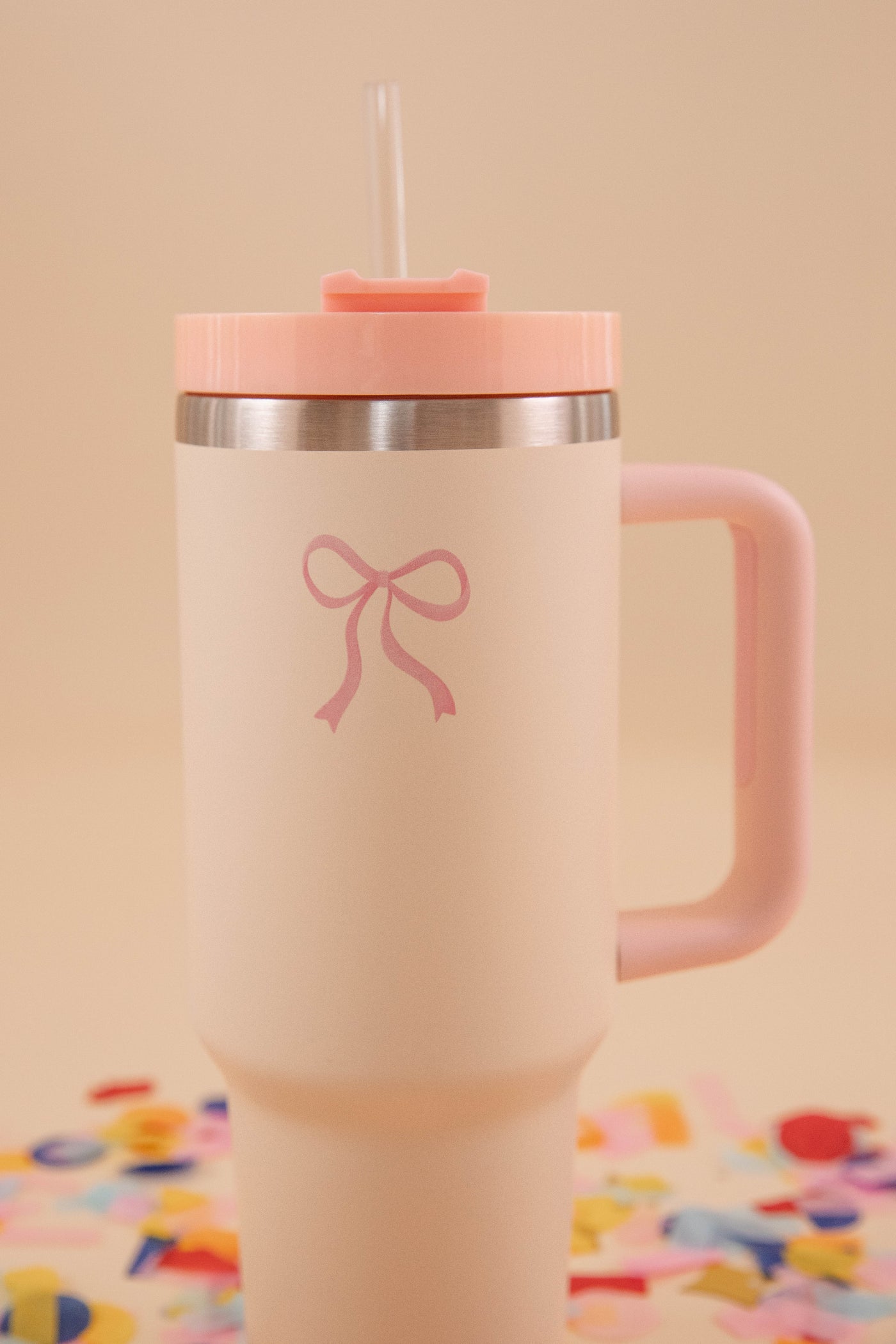 Blush Pink Bow Print Tumbler- 40oz Girly Pink Bow Tumbler