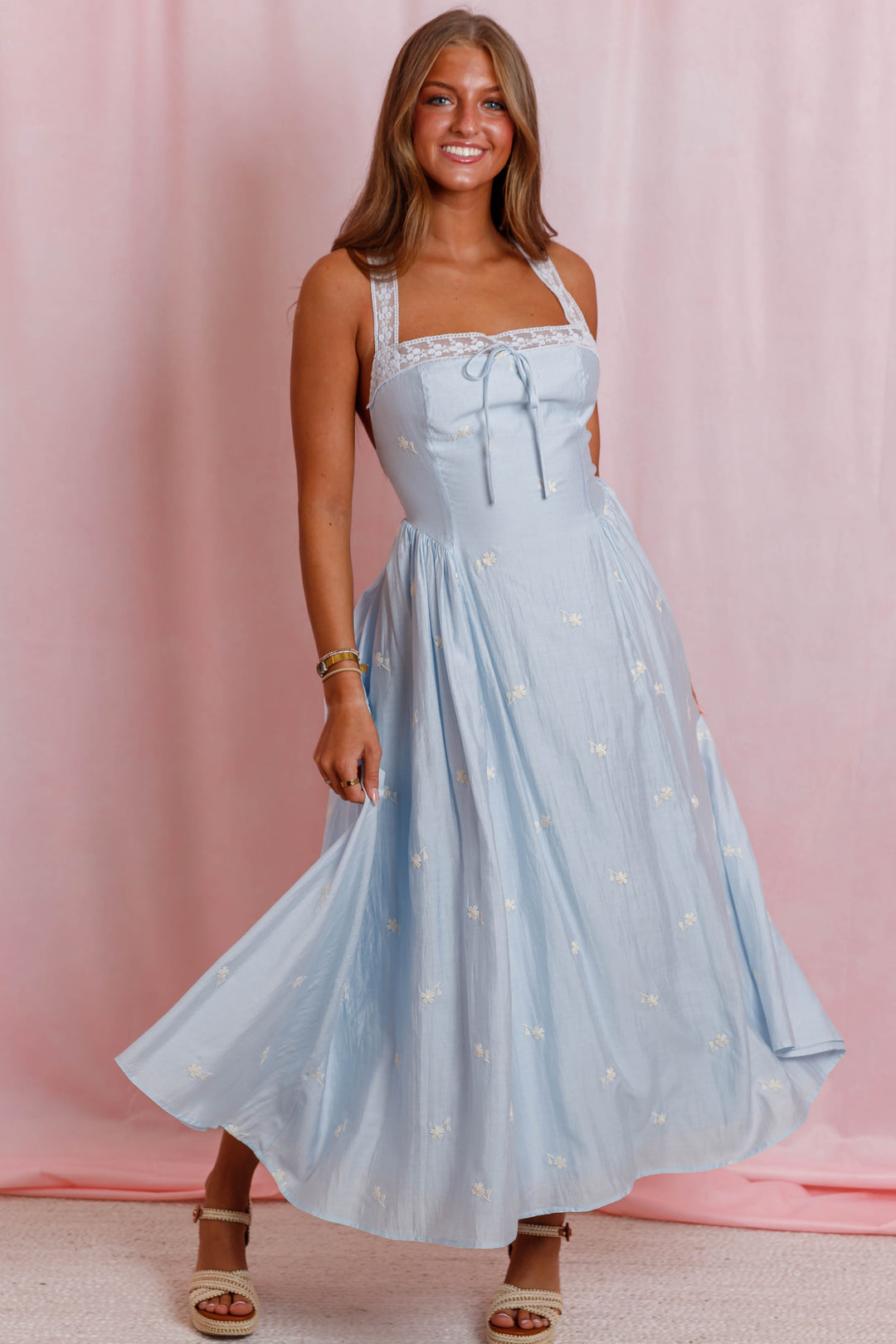powder blue midi dress Floral Dress- Women's Embroidered Lace Dress- Wedding Guest Dresses for Women – Juliana's Boutique Back cape feature Clock Stopped Tube Mini latest design of dressing table with mirror Color::#17-Ice Apricot