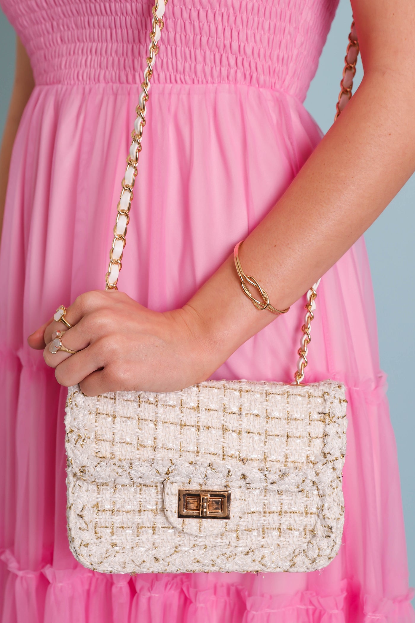 Gold And Cream Tweed Crossbody- Designer Inspired Handbag- Urban Expressions Crossbody