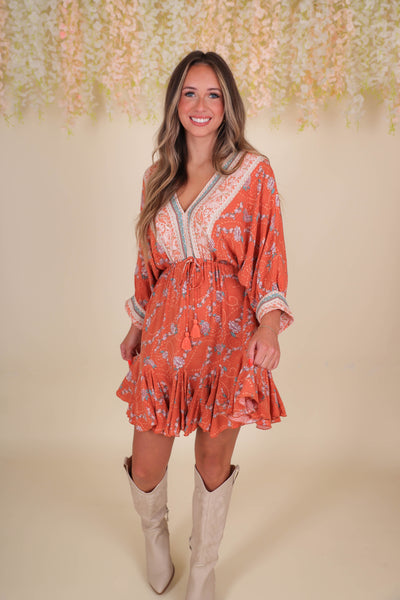Flowy Fun Orange Dress- Paisley Print Dress- Mini Dresses- Aakaa Dress'