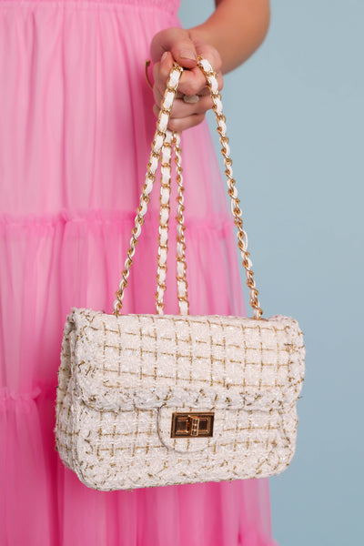 Gold And Cream Tweed Crossbody- Designer Inspired Handbag- Urban Expressions Crossbody