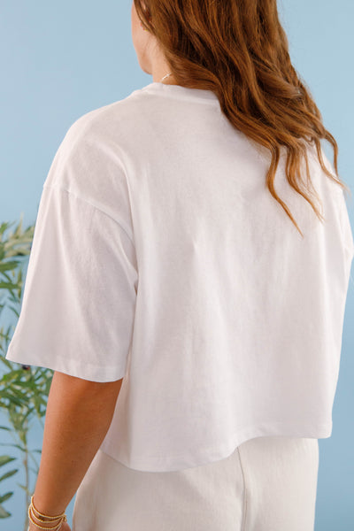 Women's USA Cropped Patch T-Shirt- USA Patchwork Top