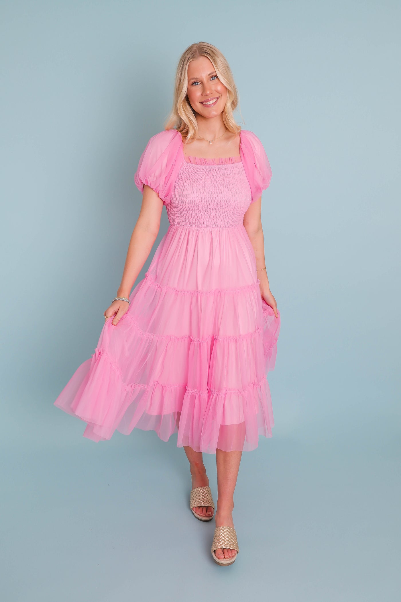 Women's Pretty Pink Tulle Dress- Women's Tulle Long Dress- Tulle Long Photoshoot Dress