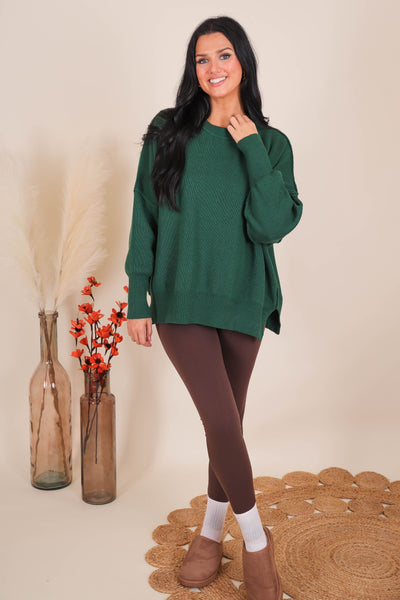 Women's Oversized Sweater- Hunter Green Sweater- Sweater For Leggings- Free People Sweater Dupe