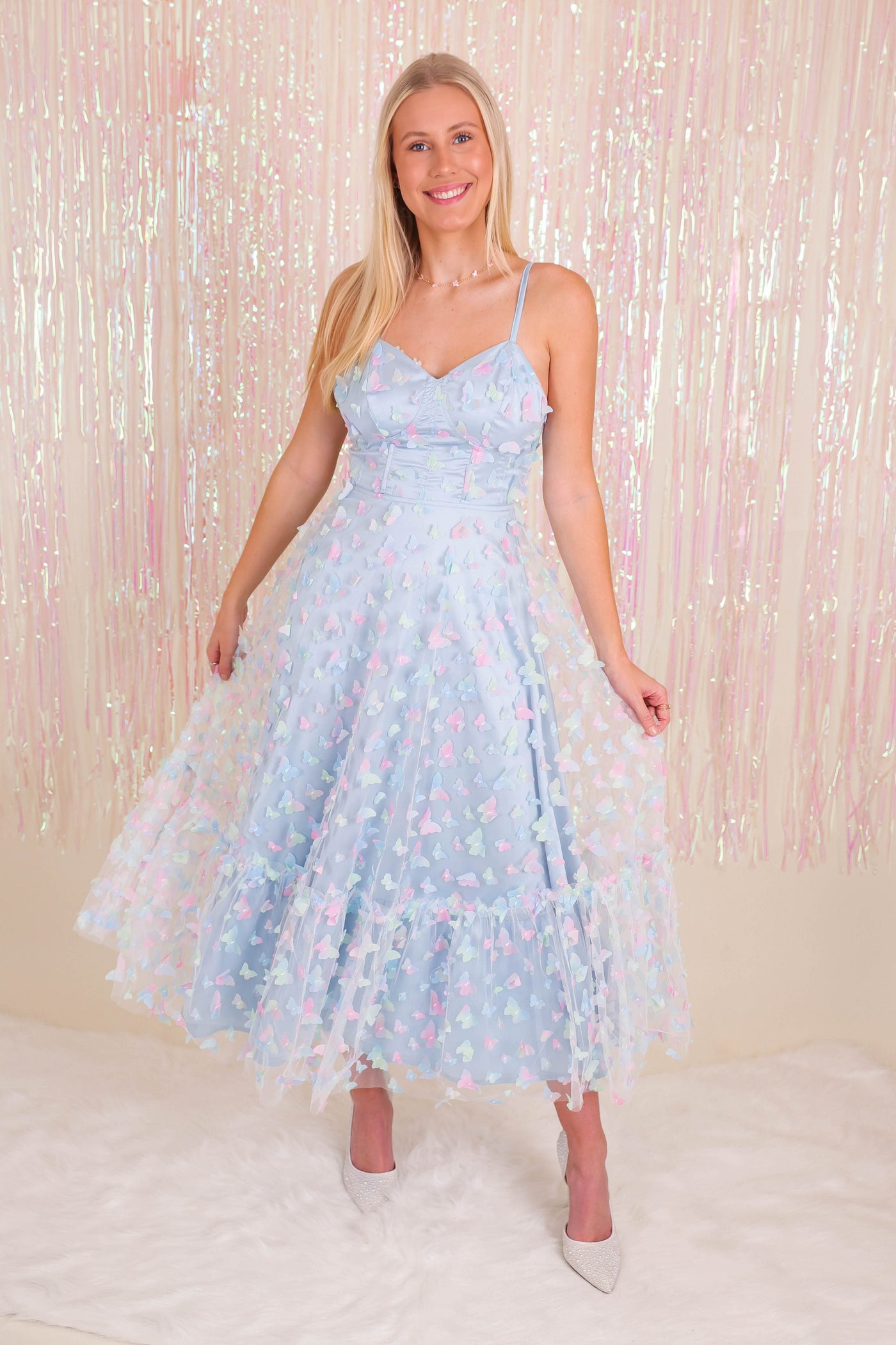 Blue 3D Butterfly Midi Dress- Women's Butterfly Dress- Mable Tulle Dress