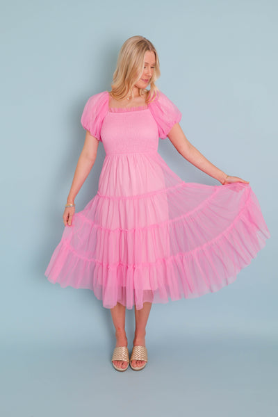Women's Pretty Pink Tulle Dress- Women's Tulle Long Dress- Tulle Long Photoshoot Dress