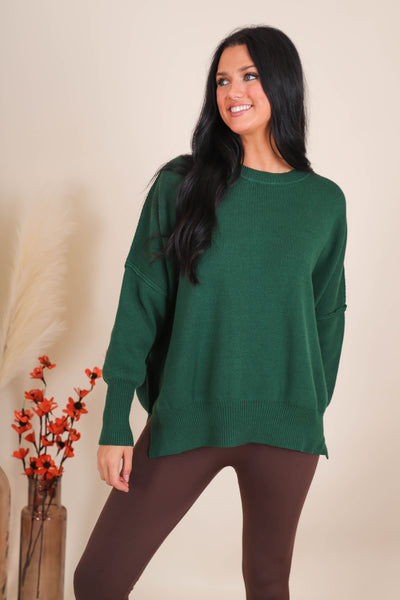 Women's Oversized Sweater- Hunter Green Sweater- Sweater For Leggings- Free People Sweater Dupe