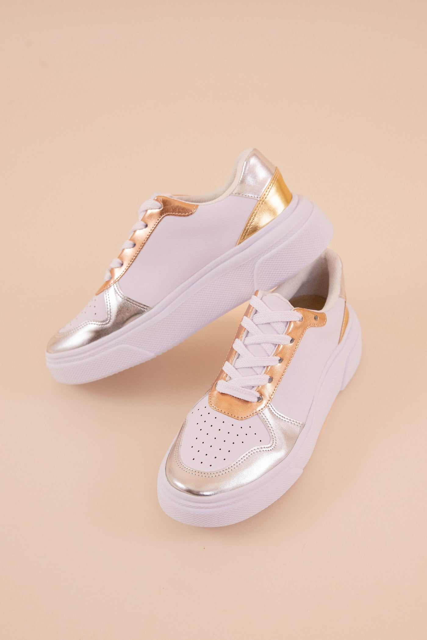 Women's White Sneakers- Trendy Metallic Sneakers For Women- Maker's Shoes Sneakers