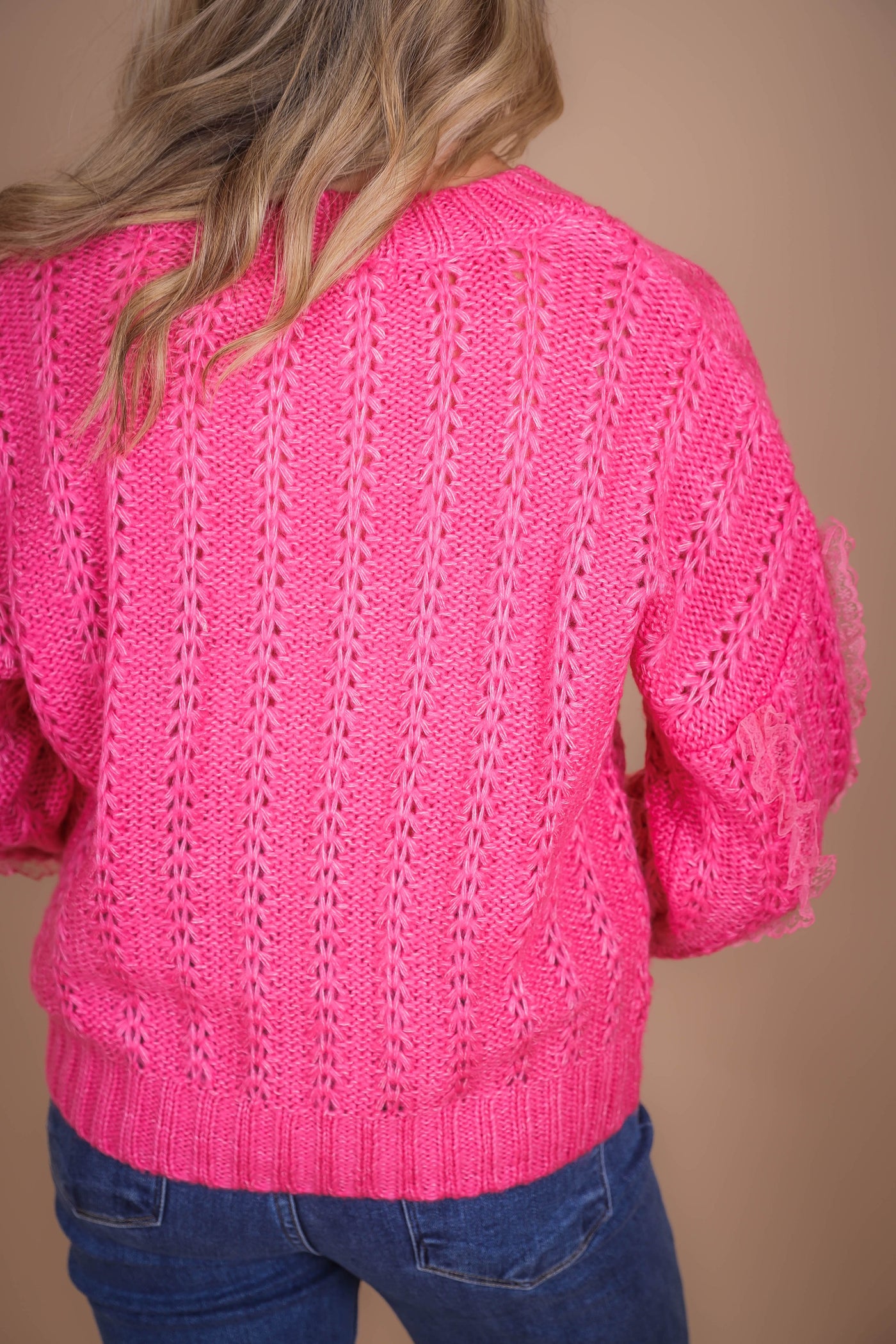 Hot Pink Knit and Lace Sweater- Love Fancy Sweater- Ballet Core Sweater