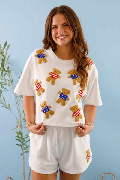 Women's Cotton Teddybear Top- Embroidered Teddybear Top for Women