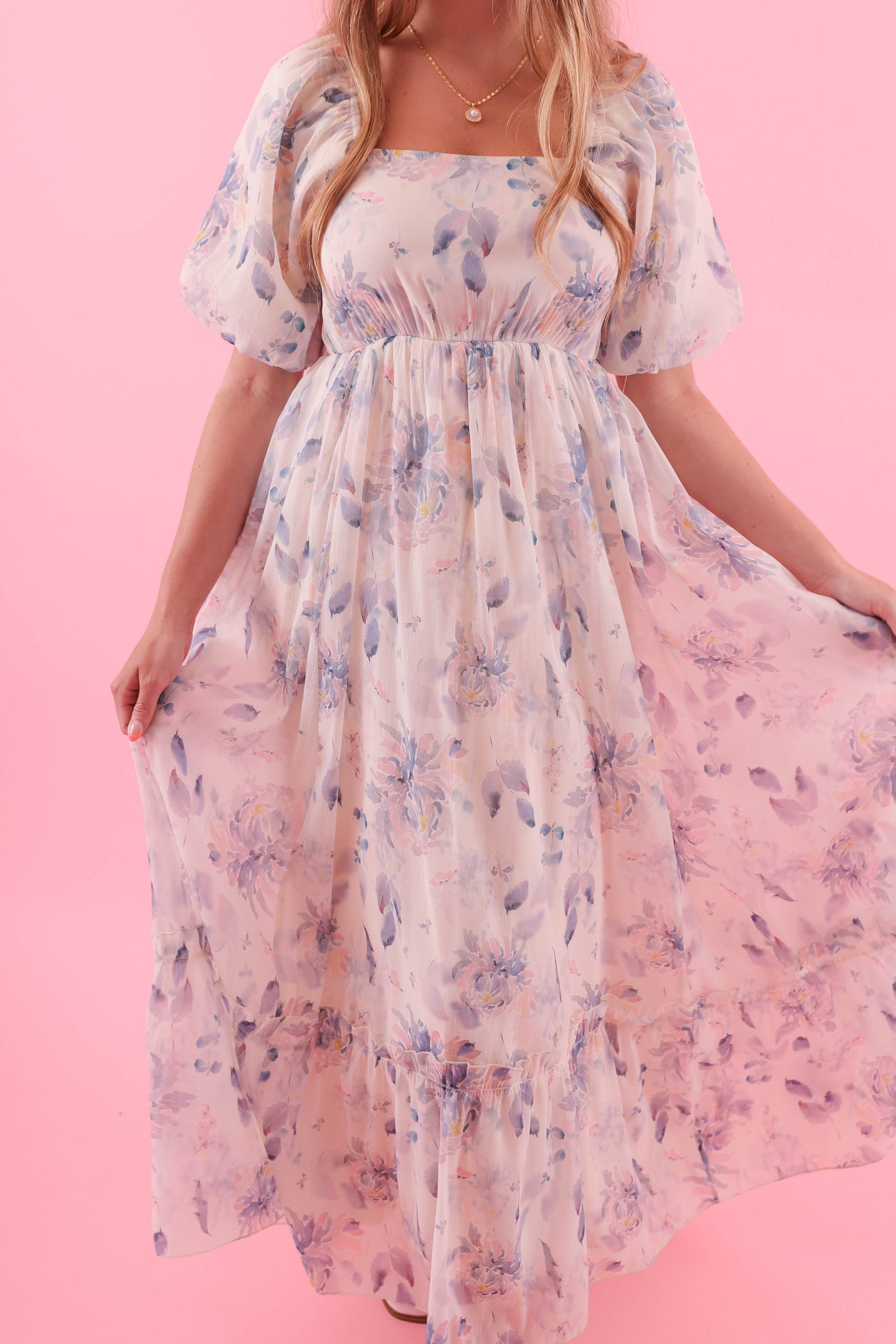  Watercolor Floral Print Maxi Dress- Women's Modest Dresses- Polagram Maxi Dress