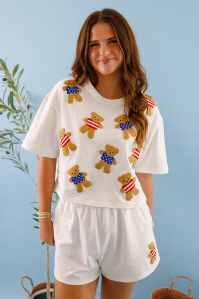 Women's Cotton Teddybear Top- Embroidered Teddybear Top for Women