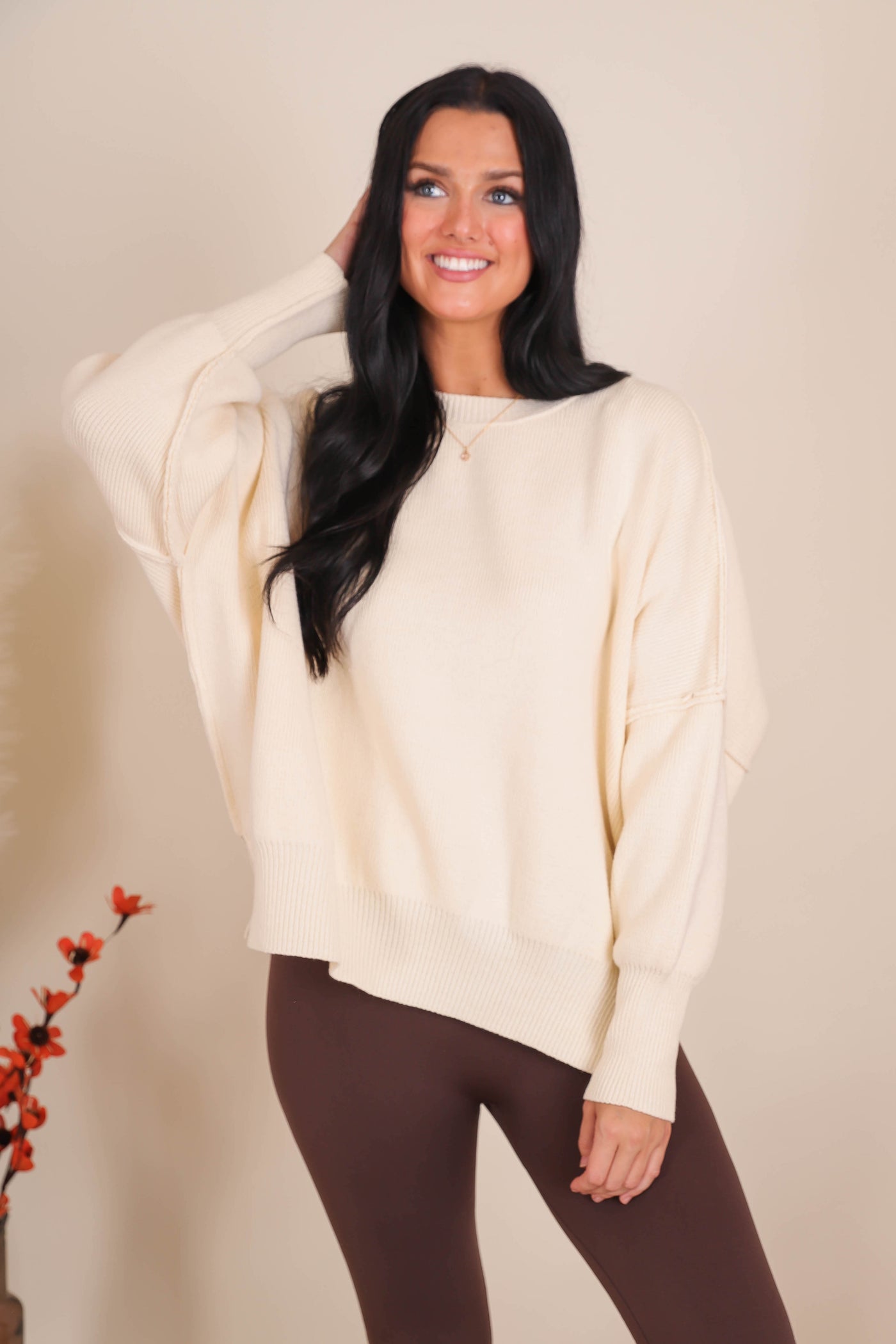 Women's Oversized Sweater- Ivory Sweater- Sweater For Leggings- Free People Sweater Dupe