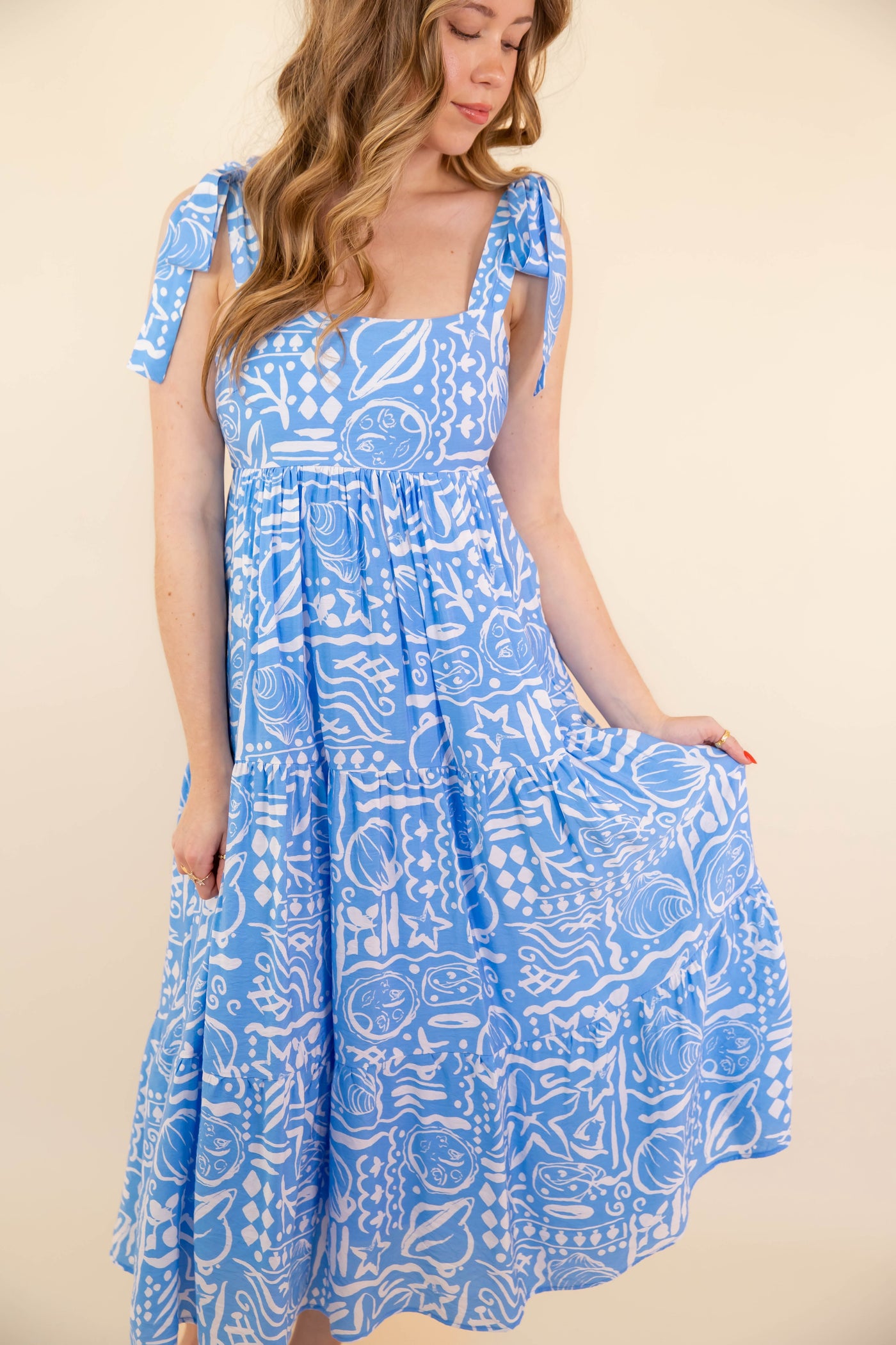 Women's Blue Tropical Print Midi Dress- Women's Vacation Dresses- BluPepper Dress Juliana's Boutique Women's Blue Tropical Print Midi Dress- Women's Vacation Dresses- BluPepper Dress Juliana's Boutique