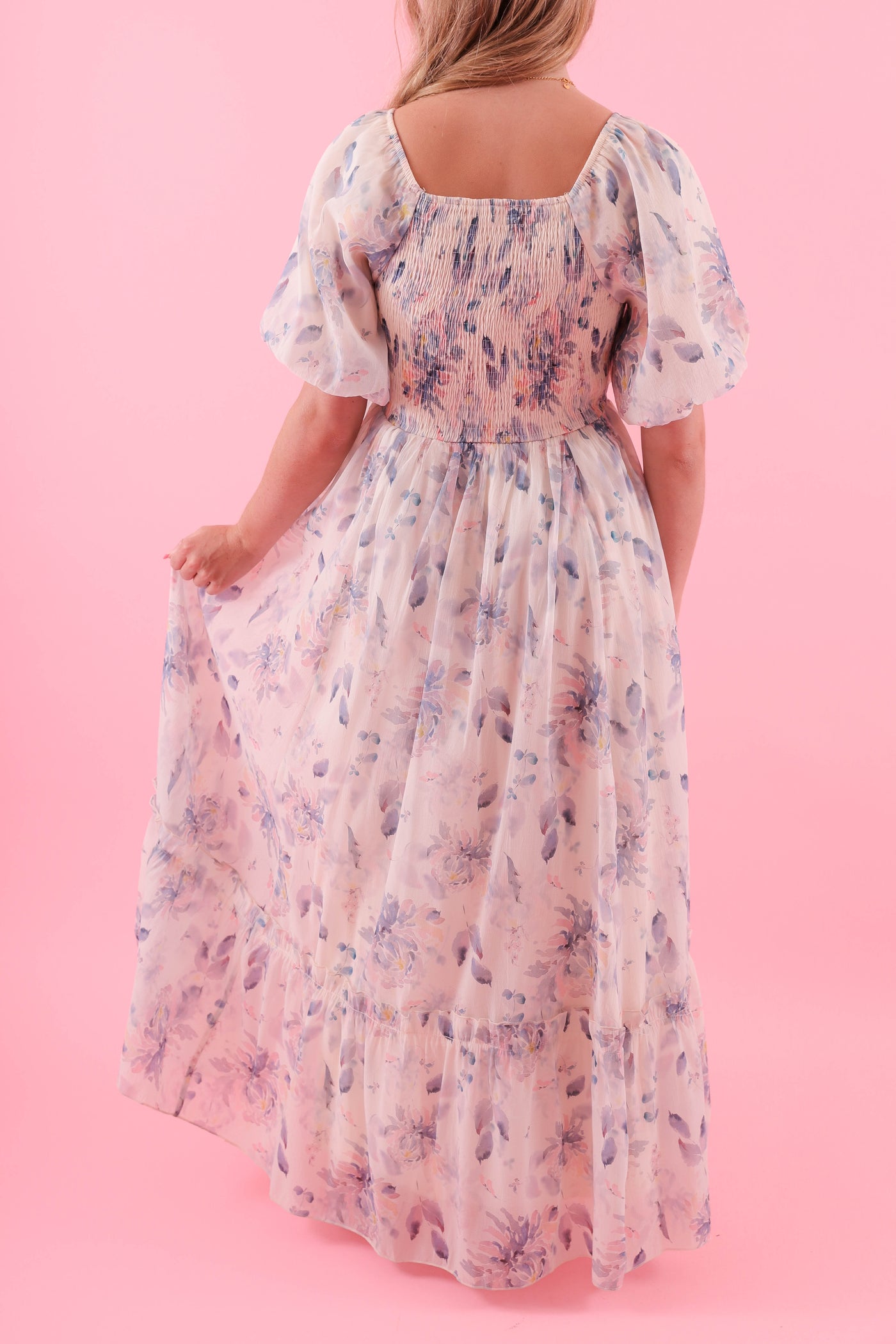  Watercolor Floral Print Maxi Dress- Women's Modest Dresses- Polagram Maxi Dress