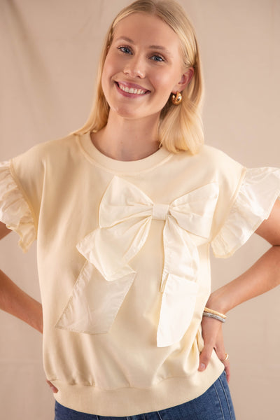 Poplin Bow Pullover Top- Women's Cream Bow Top