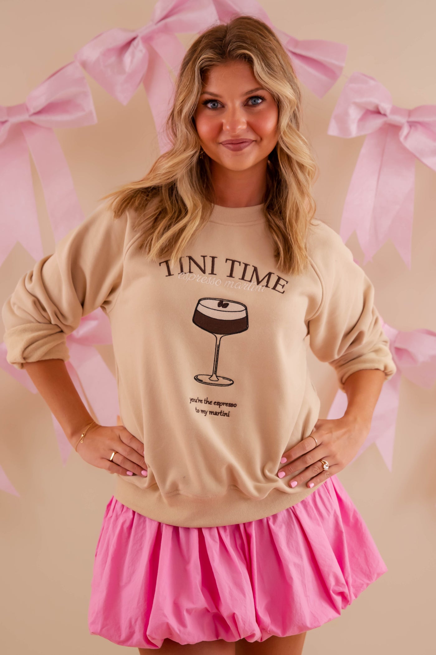 Embroidered Tini Time Pullover- Embroidered Martini Sweatshirt