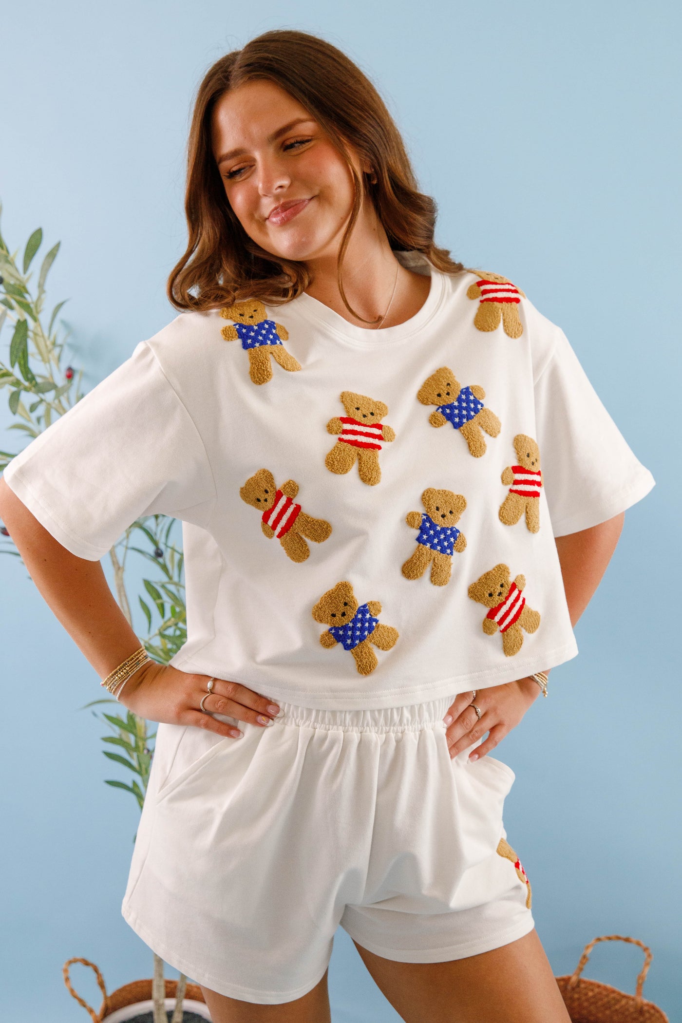 Women's Cotton Teddybear Top- Embroidered Teddybear Top for Women