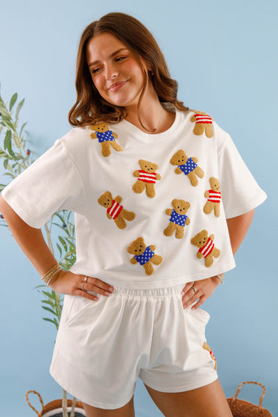 Women's Cotton Teddybear Top- Embroidered Teddybear Top for Women