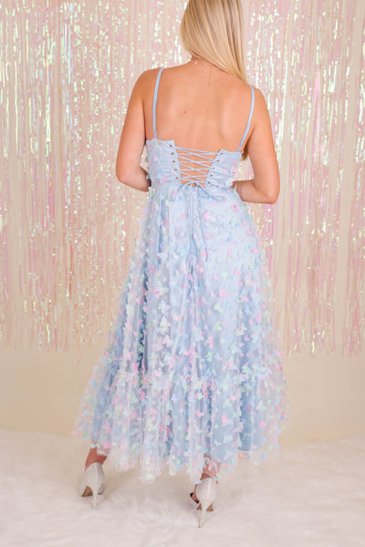 Blue 3D Butterfly Midi Dress- Women's Butterfly Dress- Mable Tulle Dress