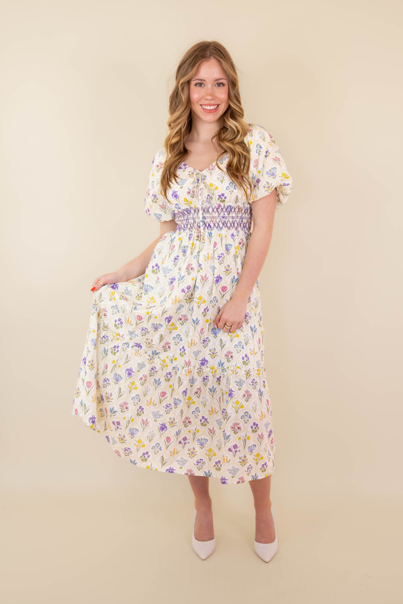 Floral Print Midi Dress- Women's Flower Print Dress- Entro Dresses