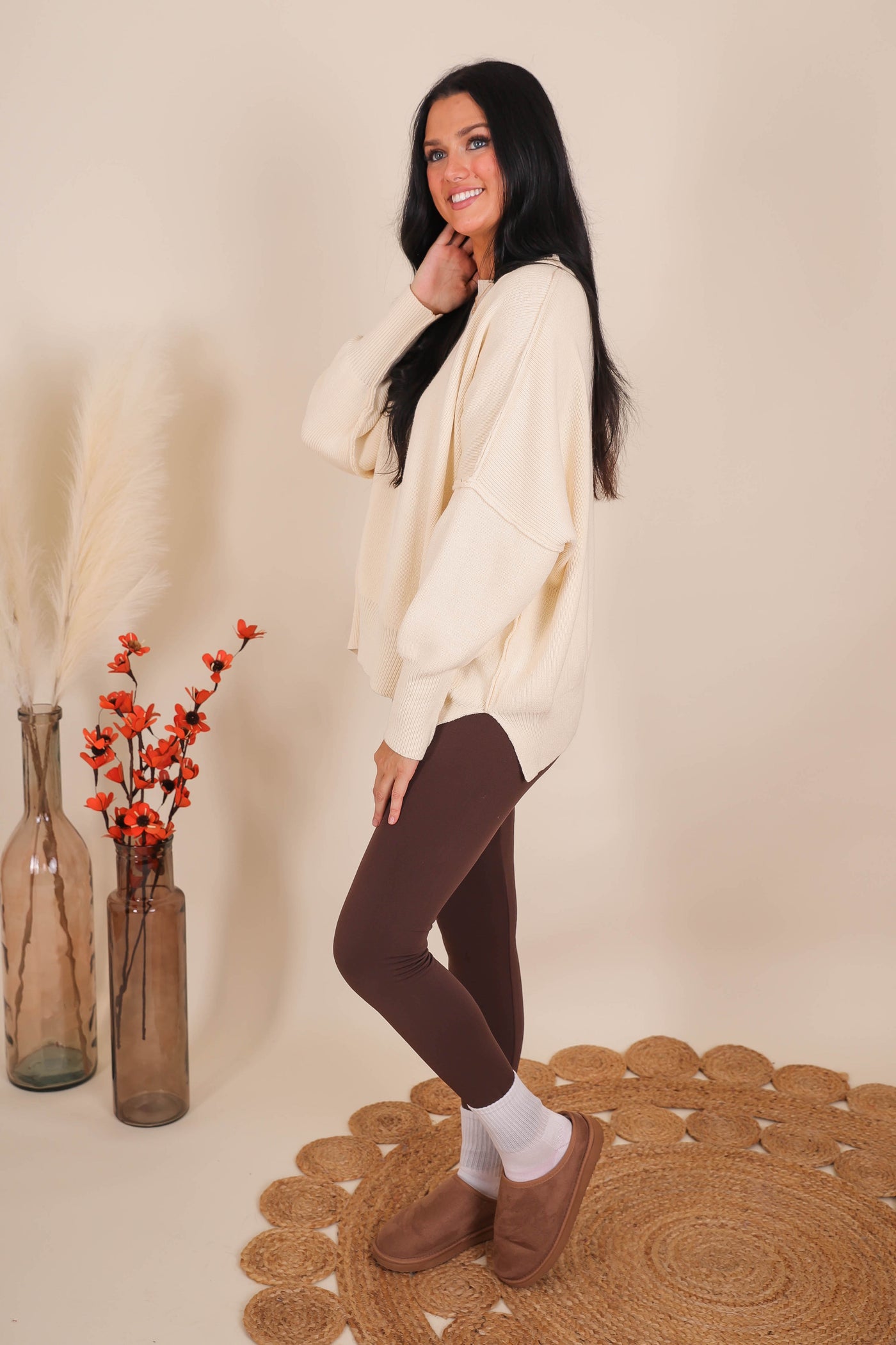 Women's Oversized Sweater- Ivory Sweater- Sweater For Leggings- Free People Sweater Dupe