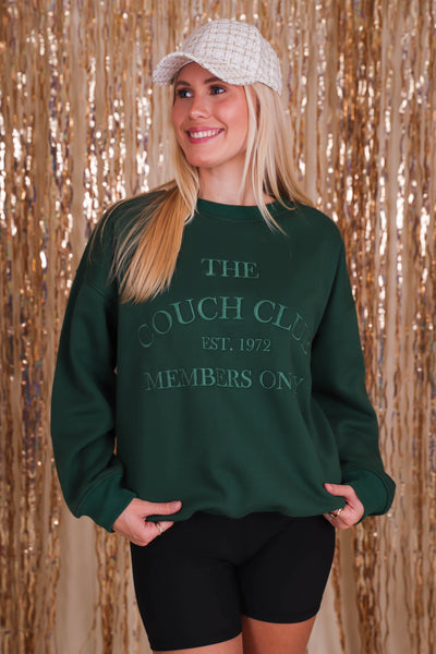 Couch Club Pullover- Women's Hunter Green Pullover- Embroidered Pullover