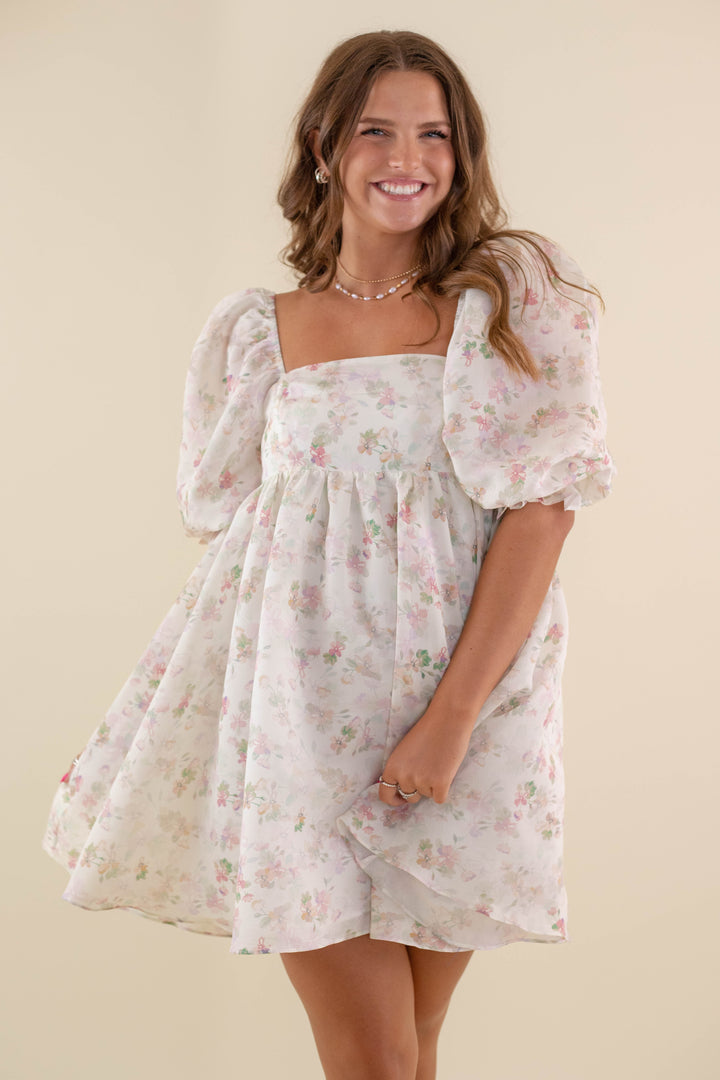 Women's Babydoll Mini Dress- Garden Print Dress- Storia