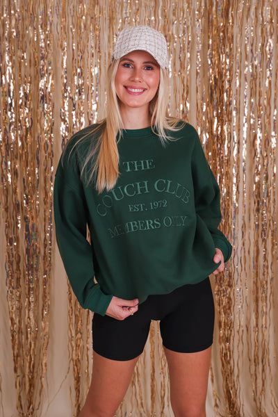 Couch Club Pullover- Women's Hunter Green Pullover- Embroidered Pullover